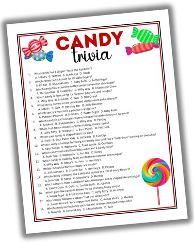 Candy Trivia Game printable quiz