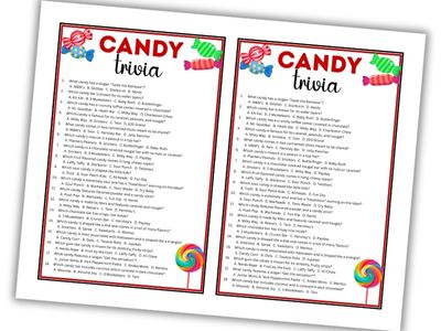 2 per page Candy Trivia Game printable quiz