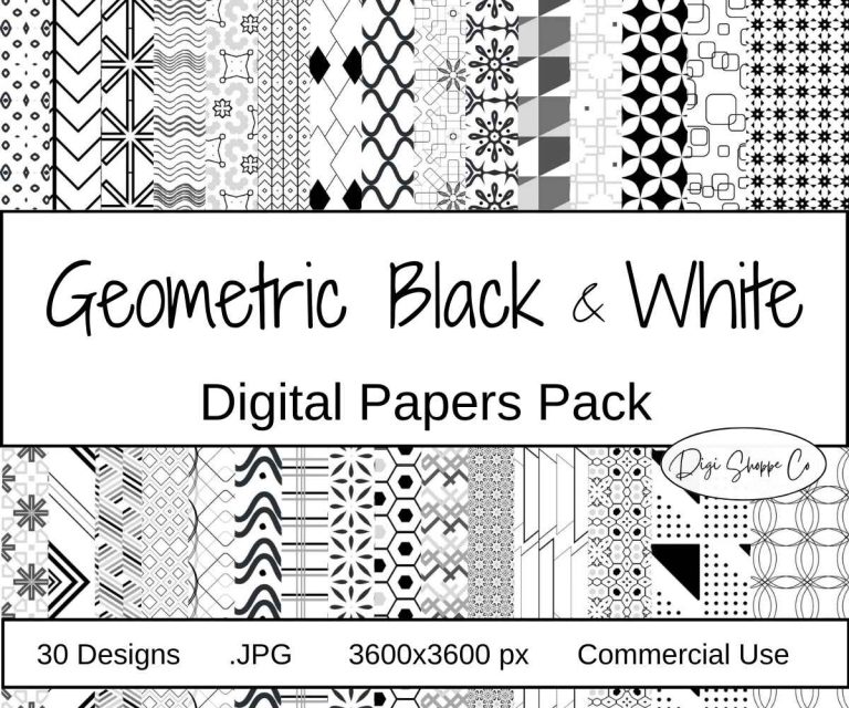 Geometric Black & White Digital Papers (30 Designs)