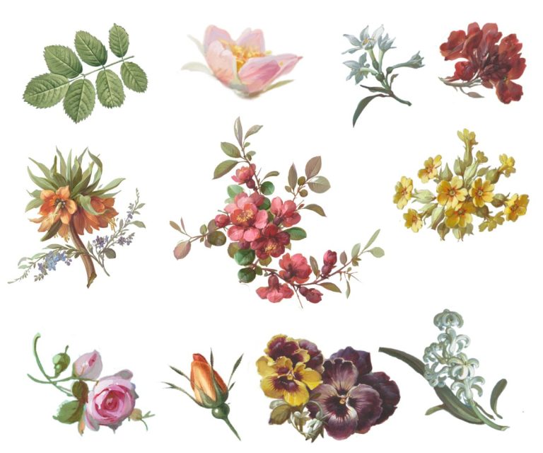 32 Painted Flowers Clipart