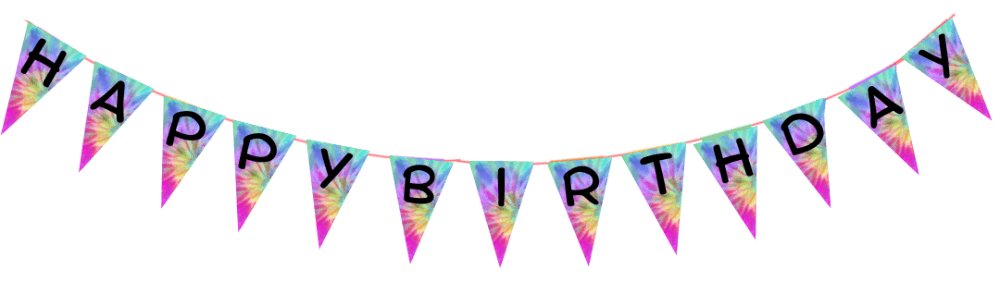 IMAGE OF HAPPY BIRTHDAY BANNER WITH TIE DYE BACKGROUND